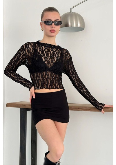 Verymoda Dantel Abiye Bluz F1886 Siyah
