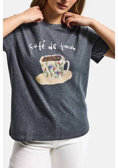 it's basic Kadın Gri W5 Oversize Özel Baskılı Tasarım T-shirt