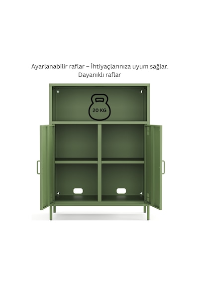 Pera Metal Dolap 2 Kapılı, Açık Raflı 80,50 X 40 X 109,50 Cm - 9 Renk Seçeneği Bulunmaktadır Yeşil