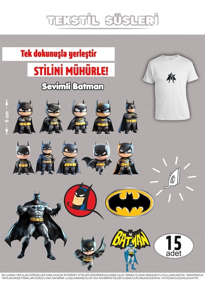 Ütü İle Yapışan Kıyafet Etiketi Batman 15li Set Karışık