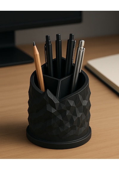 Spiral Dağ Temalı 3 Bölmeli Kalemlik Kalem Kutusu 3d Baskı Tasarım Dayanıklı Pla Hammadde Çap: 11 Cm Yükseklik: 13 Cm Siyah