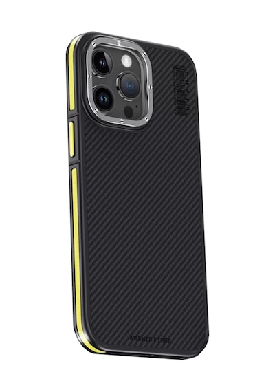 Joko Apple Uyumlu iPhone 15 Pro Kılıf Aramid 600d Kevlar Karbon Fiber Magsafe Kapak - Sarı Resimdeki