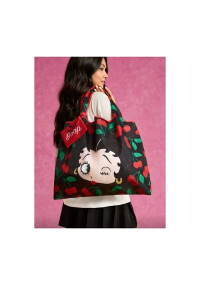 My Balli Store Betty Boop Katlanabilir Alışveriş Çantası Siyah Yeşil