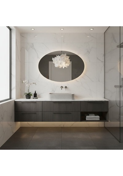 80x112 Cm Oval Dim Edilebilir Dokunmatik Led Ayna 3000k Günışığı Sarı