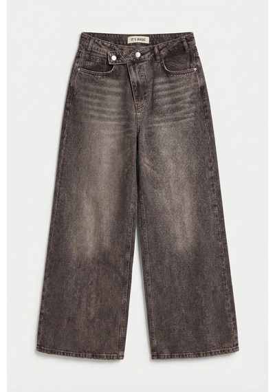 Itsbasic Kadın Koyu Kahve 4s6-16 Mega Baggy Fit Kemer Detaylı Bol Kesim Denim Jean
