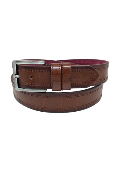 Süzer Deri Kahverengi Suni Deri Çift Dikişli Model 4 cm.lik Spor Kemer - 901