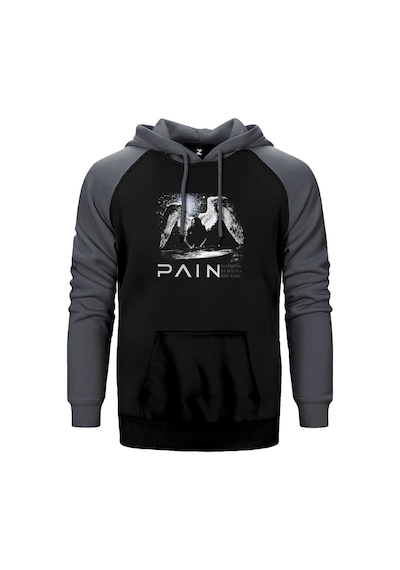 Pain Nothing Remains The Same Gri Renk Reglan Kol Kapşonlu Sweatshirt Gri