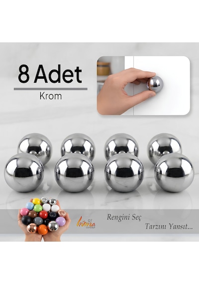 8 Adet Sert Plastik Düğme Yuvarlak Top Krom Dolap Mobilya Mutfak Dolabı Çekmece Kulbu Kulpu Kulplar