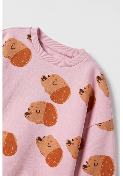 Magu Kız Çocuk Pamuklu Köpek Desenli Pembe Sweatshirt Ve Tayt Takımı