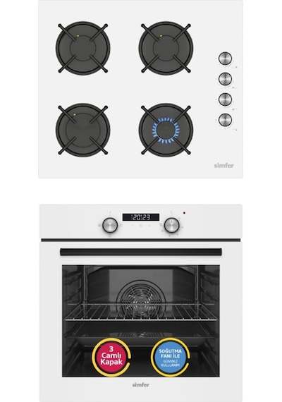 Simfer 4 Fonksiyon Trend Dijital Beyaz Power Turbo 2'li Ankastre Set (Fırın + Ocak)