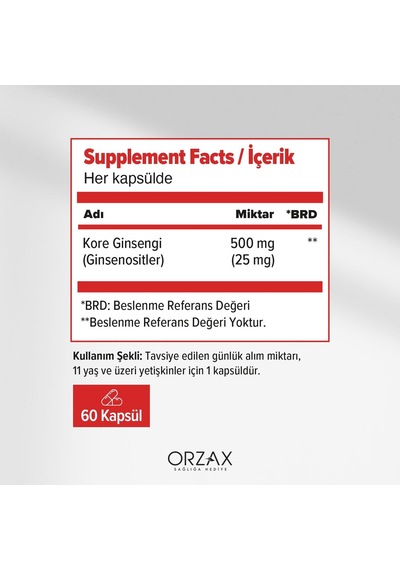 Orzax Ocean Panax Ginseng 500 Mg 60 Kapsül 2 Paketi