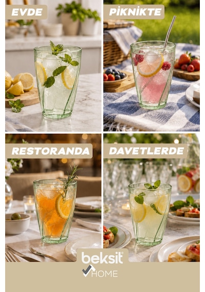 Home Glassy Kırılmaz Polikarbon 6'lı Bardak Yeşil 400 Ml Yeşil Yeşil