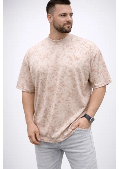 Barlashive Erkek Premium Tişört Osy Yumuşak Dokulu Yıkamalı Oversize T-shirt - Bej Çok Renkli