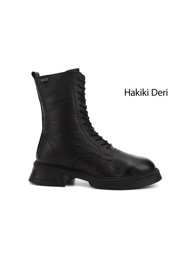 Gönderi(R) Gönderi R Siyah Floter Fermuarlı Kalın Taban Hakiki Deri Postal Bot Siyah Floter