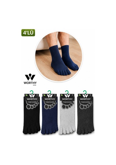 Worthy Socks 4 Çift Unisex Bambu Parmak Çorap Mantar Önleyici Ter Emici 4' Lü Çok Renkli