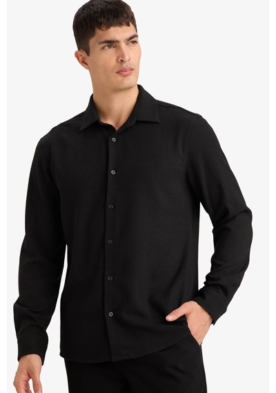 Defacto Modern Fıt Polo Yaka Uzun Kollu Gömlek F9886ax26spbk27 Siyah-bk27