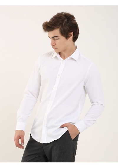 Dufy Beyaz Erkek Slim Fit Klasik Yaka Uzun Kol Gömlek - 93976 Beyaz