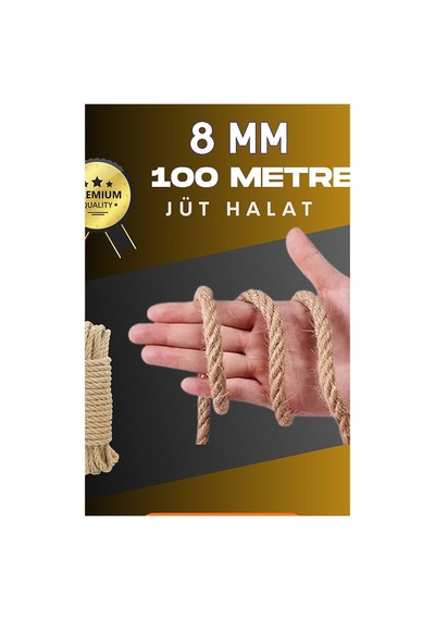 8 Mm 100 Metre Jüt Halat Dekoratif Hasır İp Urgan Süs Evimdeyokyok