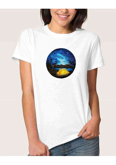 Watercolor Camp Kadın Beyaz Tshirt