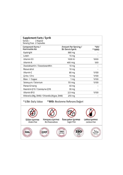Eyebrigth 880 Mg + Lutein 15 Mg 60 Capsules