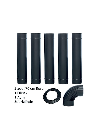 Mat Siyah Emaye Soba 13 Cm Borusu 6 Lı Set Ayna