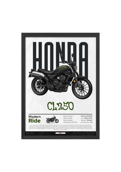 Honda Cl 250 Siyah Ahşap Çerçeveli Poster, Dekoratif Motosiklet Duvar Tablosu