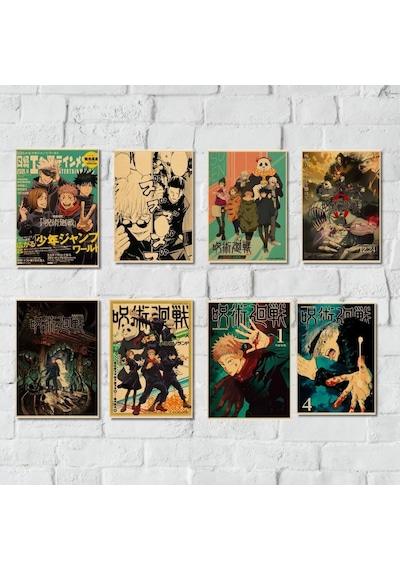 Vintage Anime Jujutsu Kaisen Gojo Satoru 8 Li Duvar Posteri Seti 21 X 15 Cm Retro Kağıt Poster