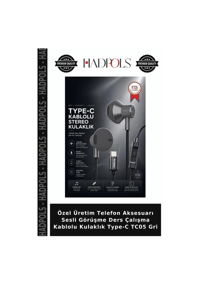 Özel Üretim Telefon Aksesuarı Sesli Görüşme Ders Çalışma Kablolu Kulaklık Type-c Tc05 Gri
