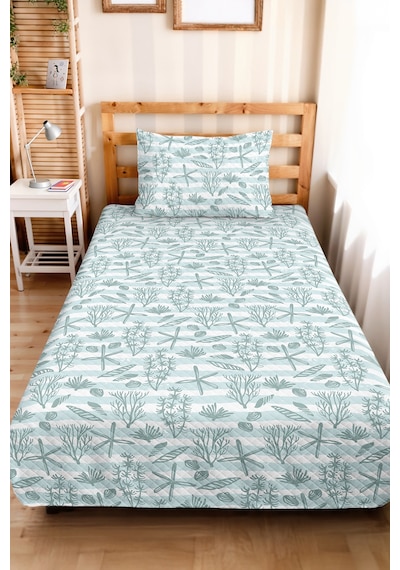 Deniz Yıldızı Marine Mint Genç Odası Tek Kişilik Pike Takımı-çizgili Turkuaz 160x220 Cm Yatak Örtüsü Gizli Günce Sarmalı