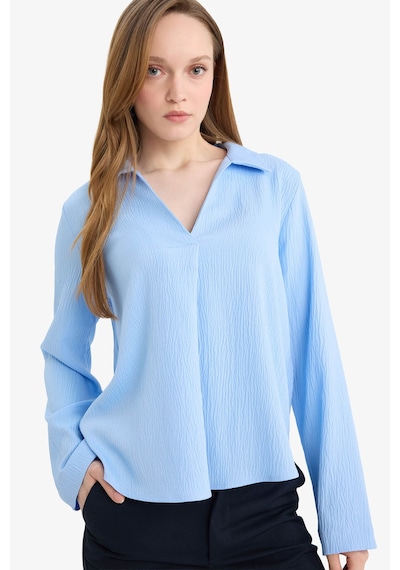 Defacto Relax Fit Gömlek Yaka Gofre Dokulu Uzun Kollu Bluz G9141ax26spbe316 Mavi-be316