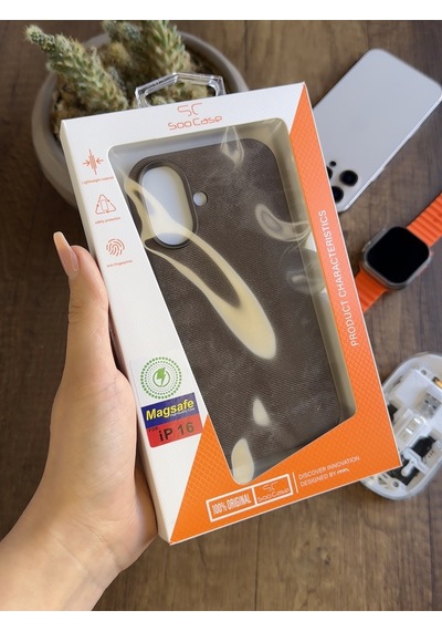 Apple iPhone 16 Uyumlu Kadife Yüzeyli Magsafe Uyumlu Premium Kılıf Soocase691 Kahverengi