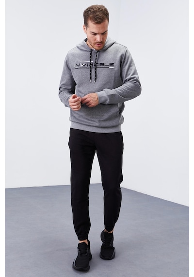 Tommy Life Gri Melanj Kanguru Cep Standart Kalıp Kapüşonlu Erkek Sweatshirt - 87883 GRİ MELANJ
