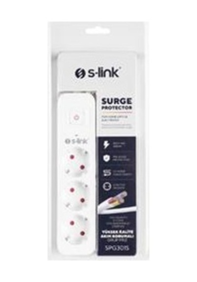 S-link Spg301s 1.5m 3x1.5mm 100 Yüzde Bakır 750 Joule 3 Lü Anahtarlı Akım Korumalı Priz