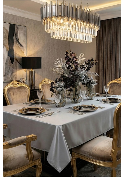 Kristal Monoray Kumaş Açık Gri Masa Örtüsü Dikdörtgen 140x200 Cm - 762 Çok Renkli