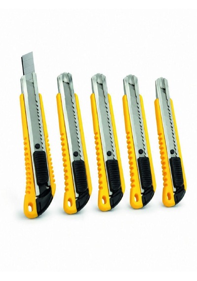 5 Li Metal Falçata Seti Profesyonel Maket Bıçağı Kesici Falçata Sarı Ergonomik Saplı Diğer