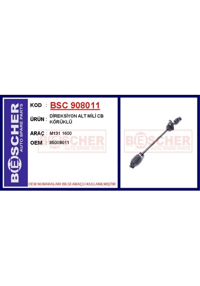 Bescher Direksiyon Alt Mili Cb Körüklü M131 1600 Bsc 908011 85008011