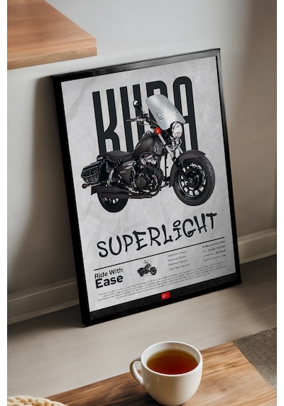 Kuba Superlight Siyah Ahşap Çerçeveli Poster, Dekoratif Motosiklet Duvar Tablosu