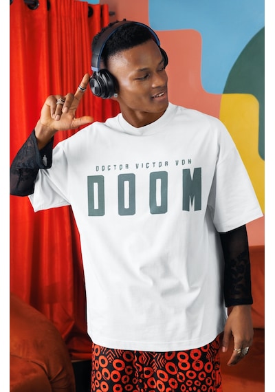 Doctor Doom Süper Film Kahraman Sırt Baskılı Unisex Oversize Tişö Beyaz