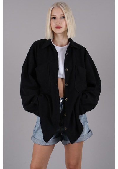 Madmext Siyah Oversize Gömlek Ceket Mg1562 Siyah