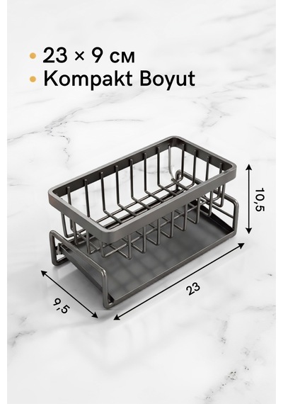 Mutfak Evye Üstü Tezgah Organizer Plastik Süngerlik Sabunluk Bez Askılı Tepsili Düzenleyici Siyah