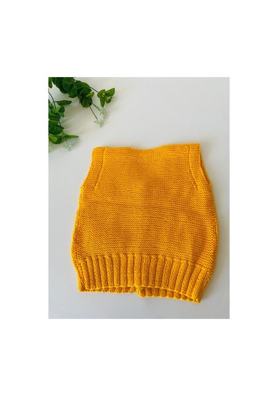 Adenya Sepeti El Örgüsü Düz Model Bebek Yeleği Handmade Sarı Renk