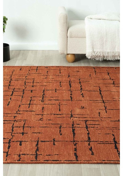 Gaia Kiremit Halı Yıkanabilir Kaymaz Taban Şönil Kilim Dokuma Pamuk Taban Kilim 10118 Kiremit