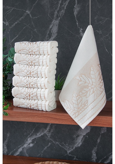Çınar Jakarlı 6 Lı Kadife Pamuklu El Ve Yüz Havlu Seti 30x50 Cm - 00434- Gold Altın
