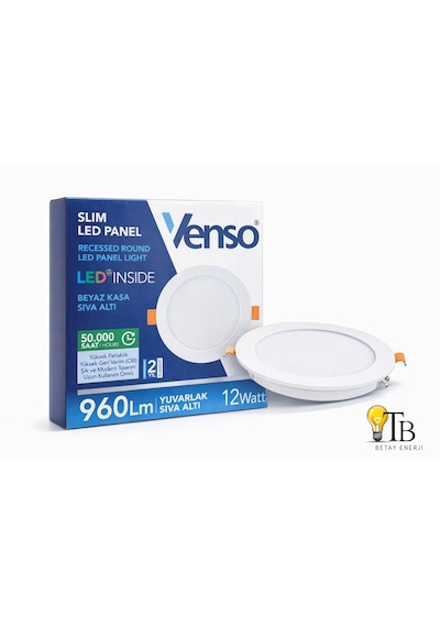 Venso Slim Led Panel 12w Yuvarlak Sıva Altı Beyaz Kasa Beyaz Işık Beyaz