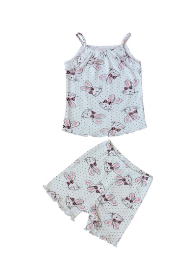 Fuar Baby Askılı %100 Pamuk Kaşkorse Şortlu Kız Çocuk Takımı 1-5 Yaş Tavşan Desenli