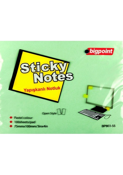 Bigpoint Yapışkanlı Not Kağıdı 75x100 Yeşil Bp803-55