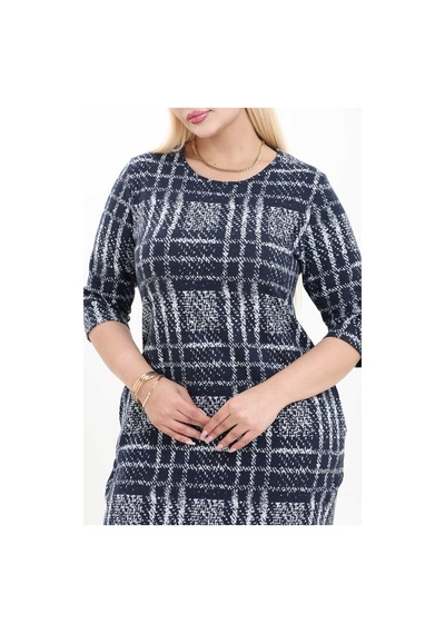 Çift Cepli Desenli Esnek Kışlık Büyük Beden Midi Elbise 37d-2739 Lacivert