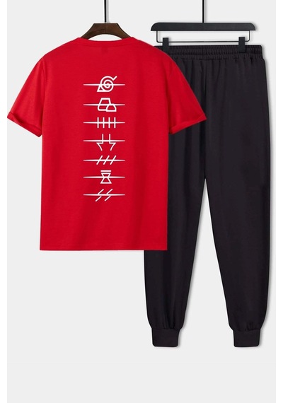 Uyguntarz Unisex Ninja Akatsuki Baskılı 2'li Eşofman Takımı Kırmızı