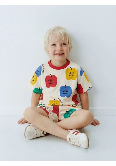 Magu Çocuk Pamuklu Elma Desenli T-shirt Şort Takım Çok Renkli