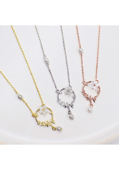 Zambak Çiçeği İnci Detaylı Rose Gold Kaplama Gümüş Kolye Gümüş